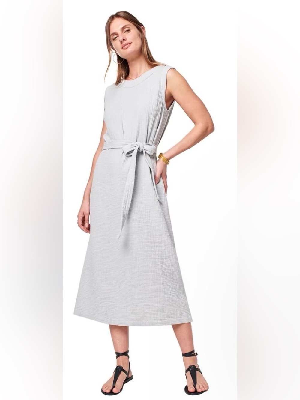 Fabletics Light Gray Sleeveless Cotton Gauze Jumpsuit with Tie